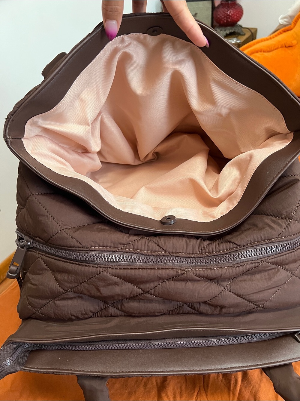 Poppy & Peonies Quilted Voyager Weekender Travel Bag Gym Carry-On in Espresso - Picture 9 of 15